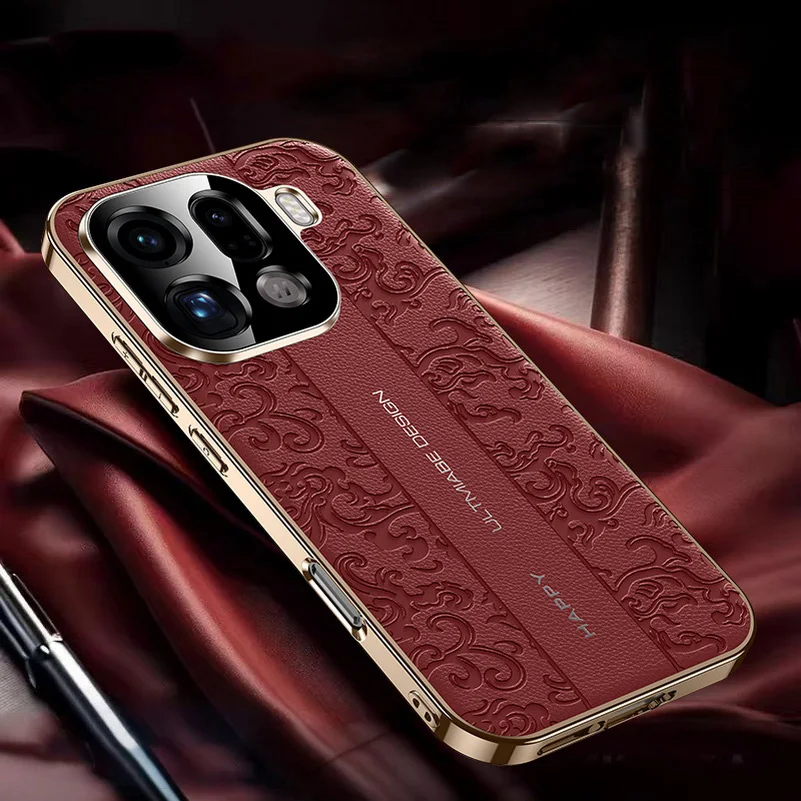 Luxury Auspicious Cloud Leather with Plated Frame Protective Case