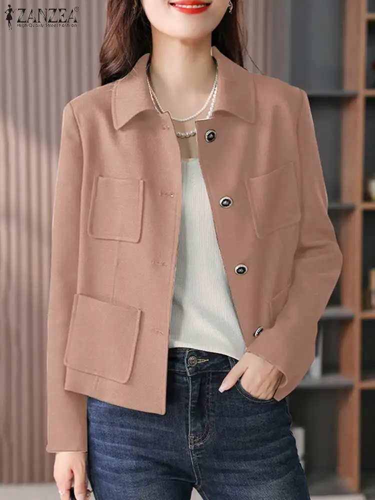 

ZANZEA Fashion Lapel Neck Long Sleeve Solid Outwear Stylish Women Spring Jackets Chaqueta Vintage Buttons Down Work Thin Coats