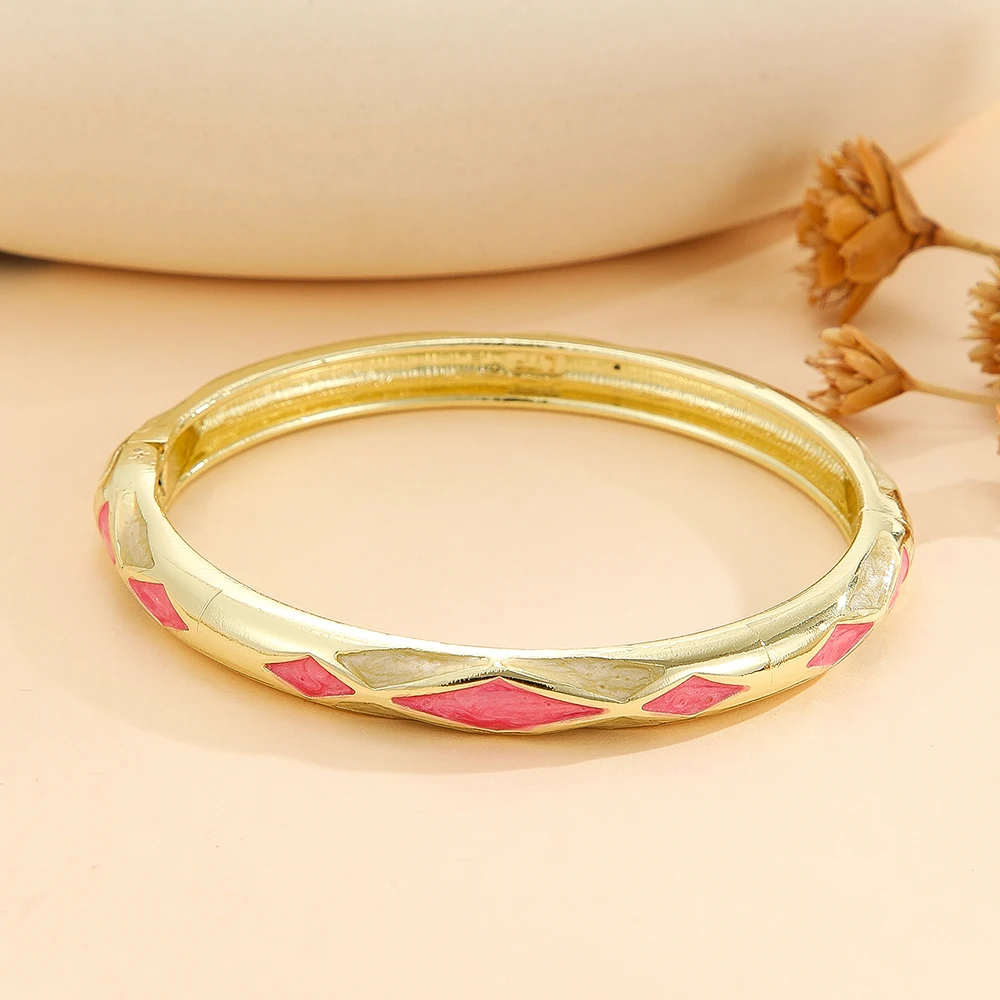 Fashion style gold plated rhombus pattern ellipse enamel cloisonne bracelet bangle jewelry gift item for girls women 6