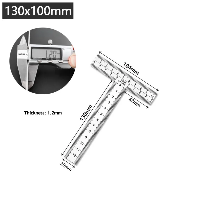 Stainless Steel Ruler 1PCS Integrated T-shaped With 90 Degree Right Angle and Thickened Scale Engineering Ruler