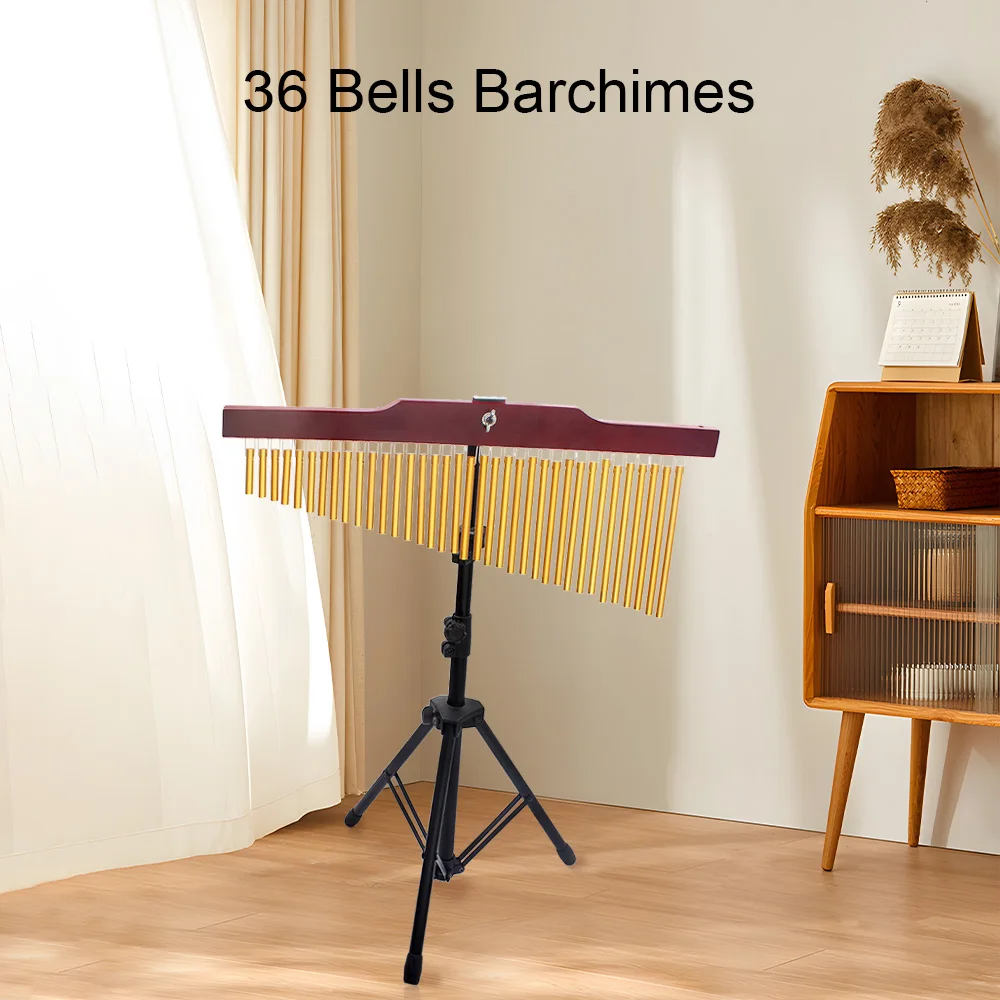 

36 Bells Barchime Bar Wind Chime Gold Single-Row Solid Aluminum Alloy Bar Chimes Windchime Wooden Bar Percussion Instrument