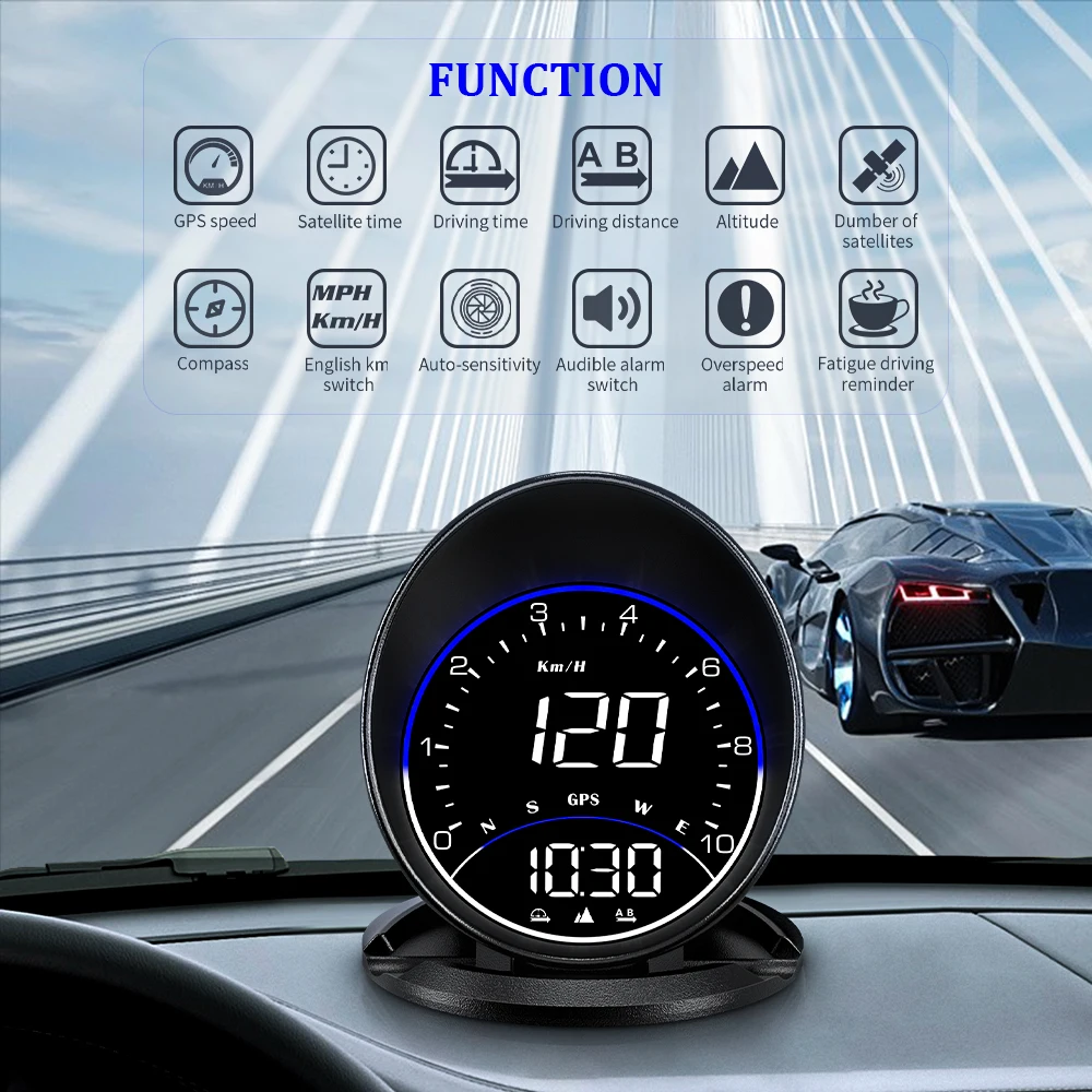 OBDHUD G6 GPS Speedometer for Car Digital Hud Clock Over Speed Alarm Head-up Display Odometer Auto Electronic Accessories