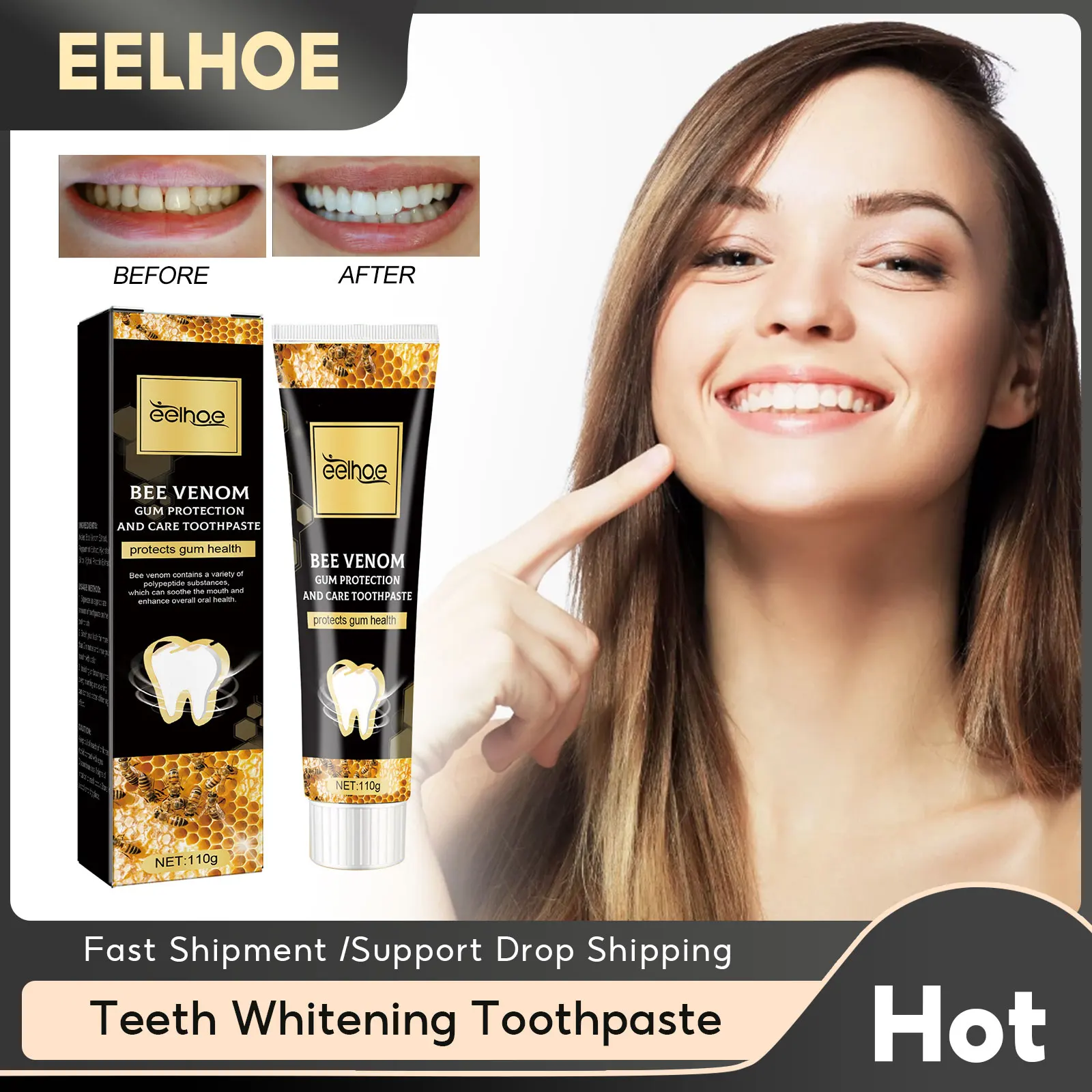 

Whitening Toothpaste Dental Yellow Teeth Removal Stains Repair Gum Dental Care Oral Cleansing Bee Venom Toothpastes Fresh Breath