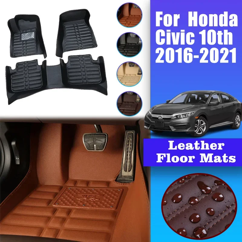 

Кожаные автомобильные коврики LHD для Honda Civic 10 2016-2021 Gen FC FK 2016-2021, напольные, для салона, запасные части, автомобильные аксессуары