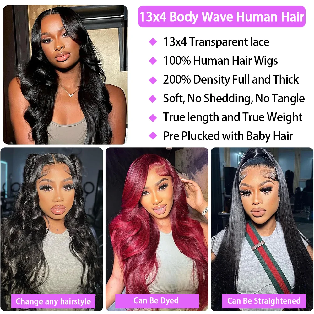 Color: #2, Ships From: CHINA, Stretched Length: 34inches, Density: 200% - Body Wave 13x6 Lace Front Wigs Human Hair 200 Density Brazilian Remy Human Hair Wigs 13x4 Transparent Lace For Women 30 32 Inch