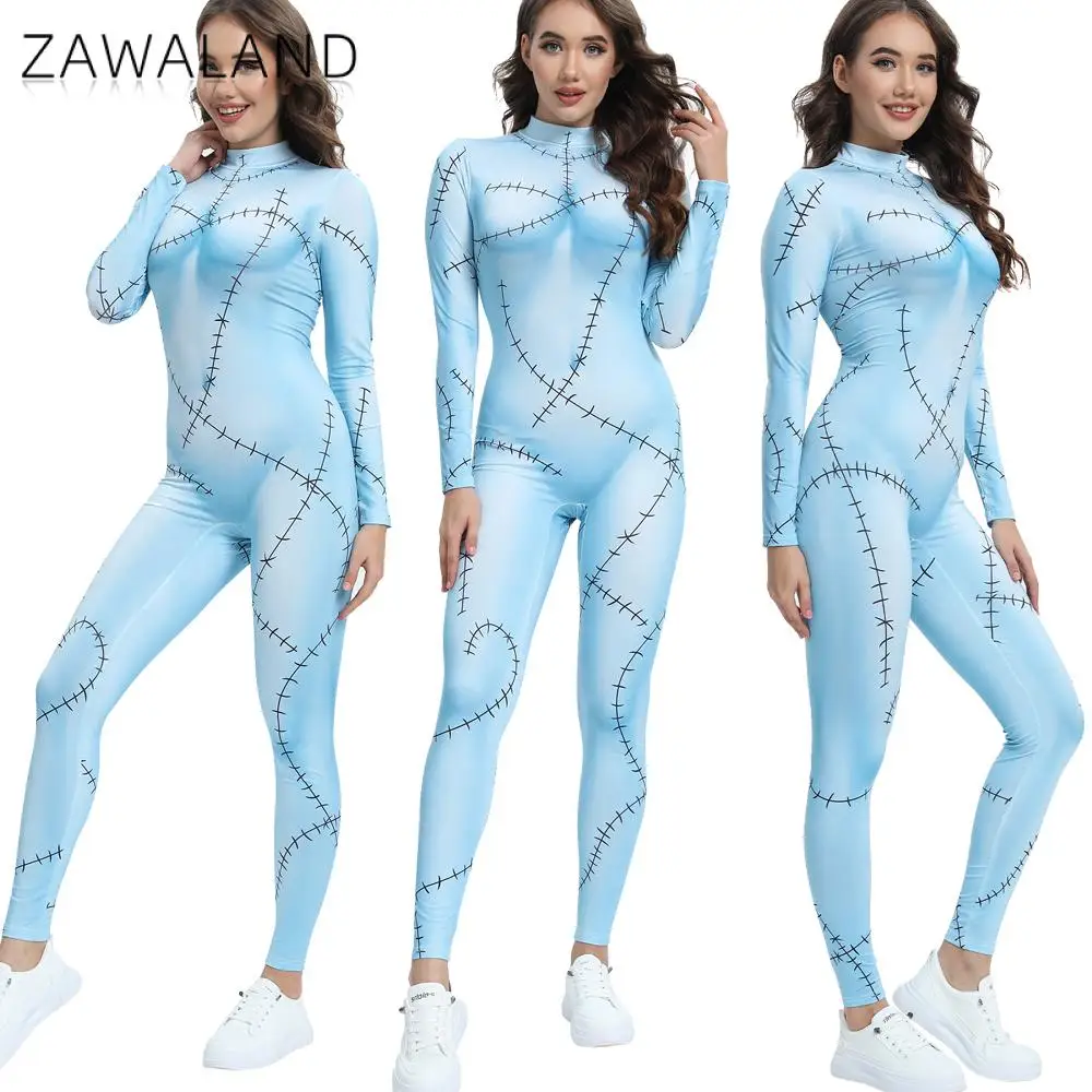 Costume Intero Donna Sally Stampa 3D, Maniche Lunghe, Per Halloween E Cosplay, Taglie S-XL, Zentai