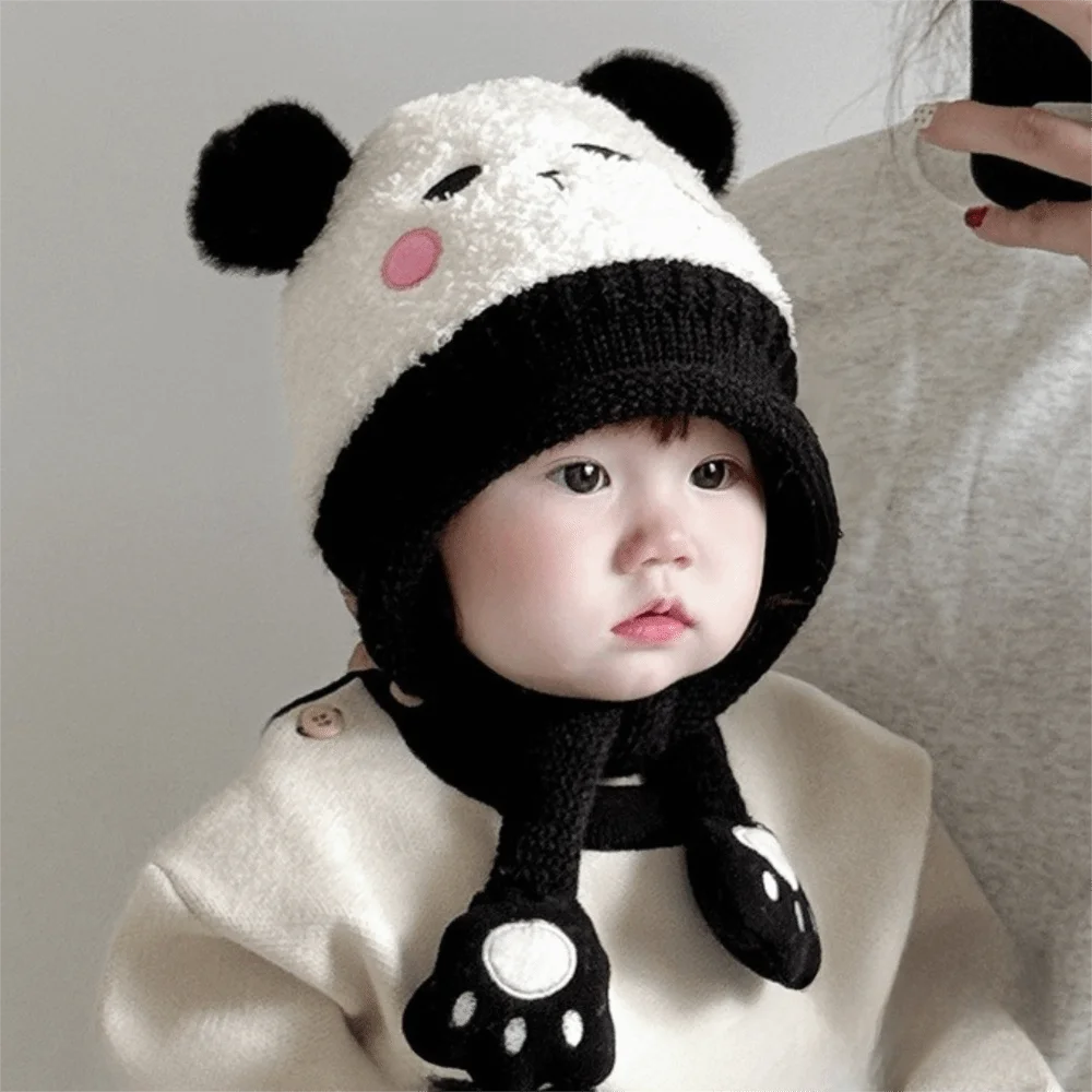 Soft Cartoon Baby Hat Pig Keep Warm Knitted Hat Bear Windproof Ear Protection Hat Winter