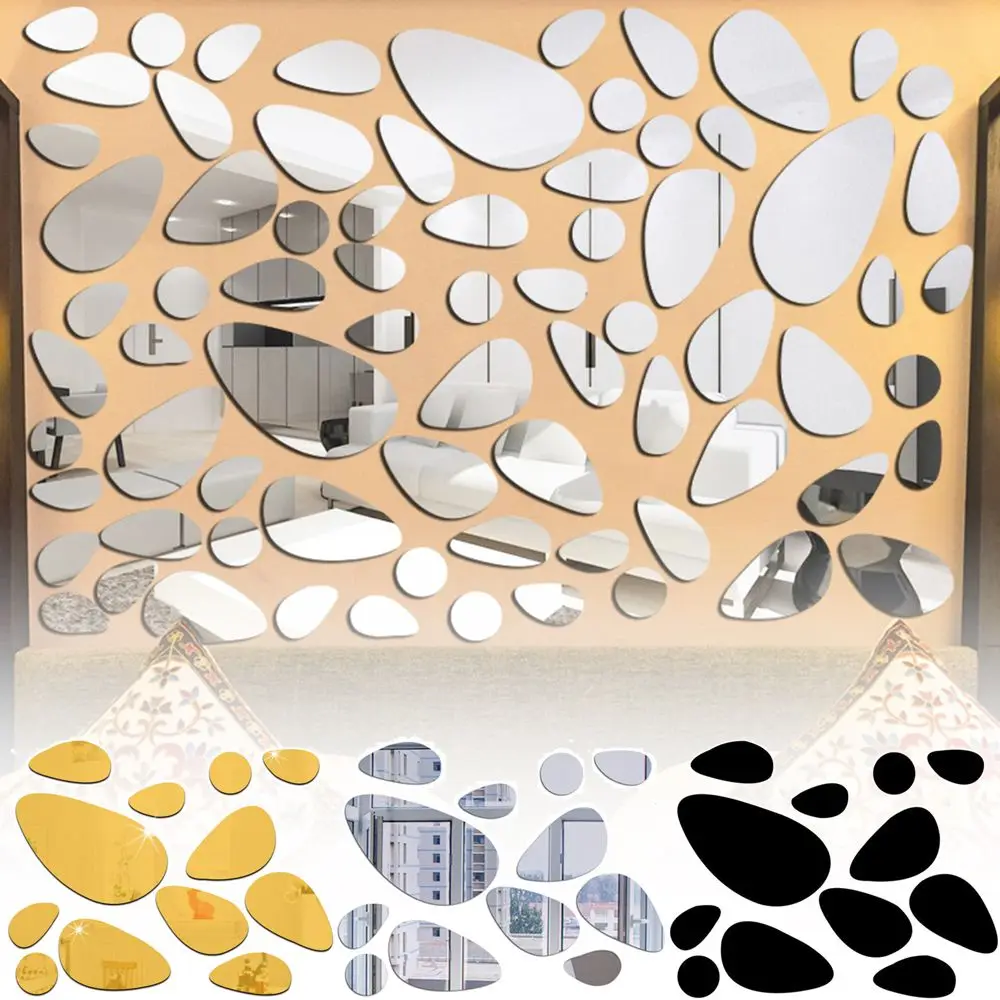 Wall Sticker wall sticker mirror wall sticker Self-adhesive Mirror Surface 3D Pebble Decals Removable Vinyl Mural Art For Living Room Ornament