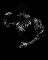 Breathedivinity Compression Long Sleeve Quarter Zip tops Muscle GYM Fitness Mock Neck in Black Wolves Club Y2K 1