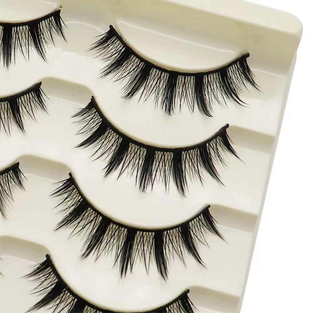 Black Eye Lashes Cat Eye Lashes Cross Strip False Eyelashes Natural Long Cosplay Makeup 5 pairs Mink Eyelash Extension Cilios
