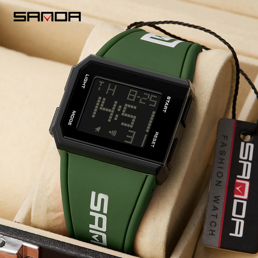 SANDA Men's Square Dial LED Digital Chronograph Sports Watch