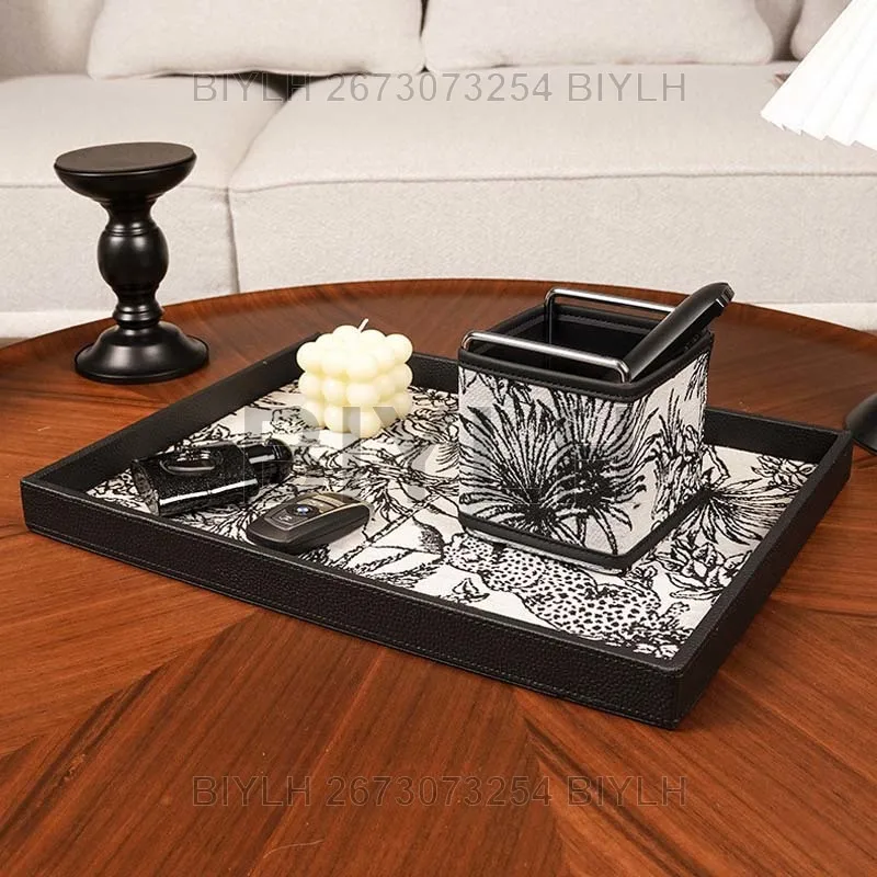 40X30cm Nordic Style Leather Tray Decorative Ornaments for Household Entrance Cabinets Home Living Room Decoration Storage Tray 6