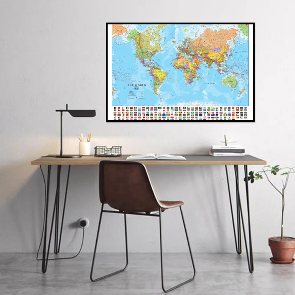 90*60cm The World Map Canvas Painting Posters and Prints Wall Decorative Hanging Picture Office School Supplies Home Decor