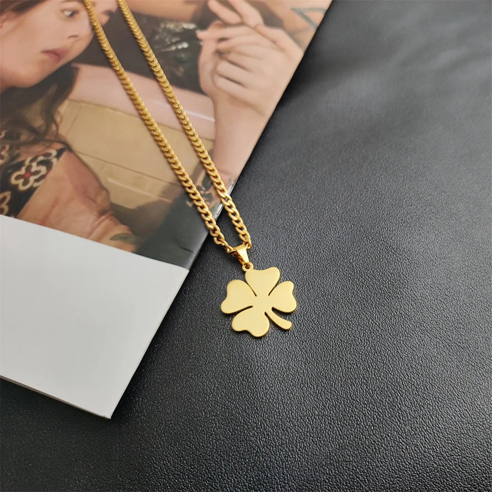 Chic Vierblättriges Kleeblatt Anhänger Halskette Für Frauen Edelstahl Qualität Mode Männer Halsketten Schmuck Verlobungsgeschenk Großhandel – Detail 6