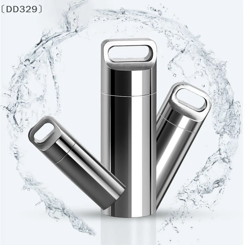 〔DD329〕 Mini Stainless Steel Sealed Capsule Waterproof Pill Box Camping Firstaid Pendant