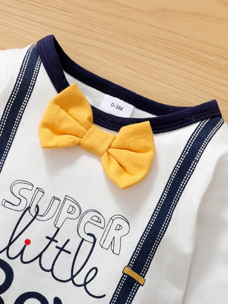 Infant Romper Newborn Baby Boy Romper Cute Bowtie Long Sleeve Bodysuit Spring and Autumn Clothing for Toddler Boy 0-18 Months