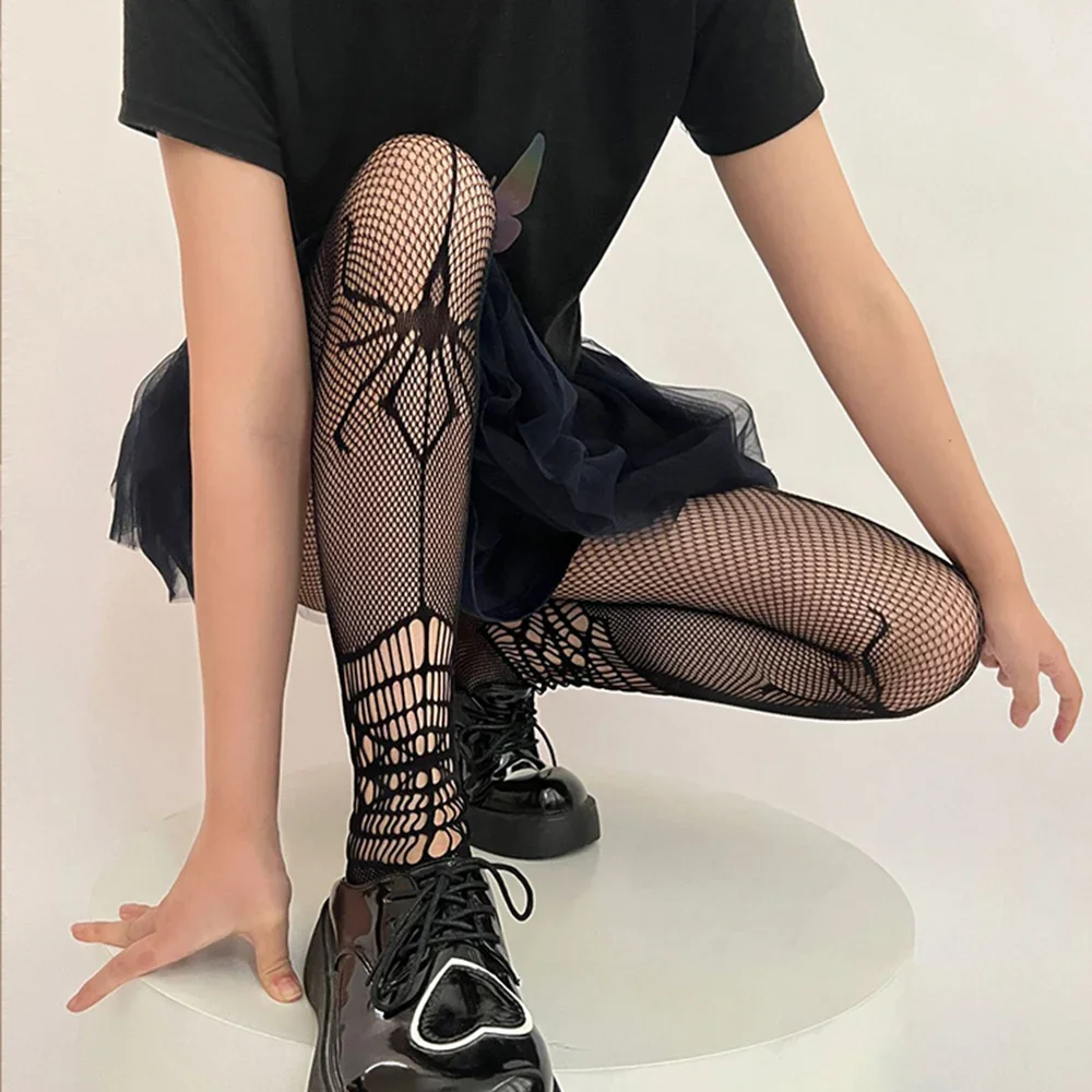 Women's Spider Fishnet Stocking Sexy Hollow Garter Bat Dark Gothic Mesh  Leggings Lolita JK Tights Halloween Cosplay Pantyhose - AliExpress