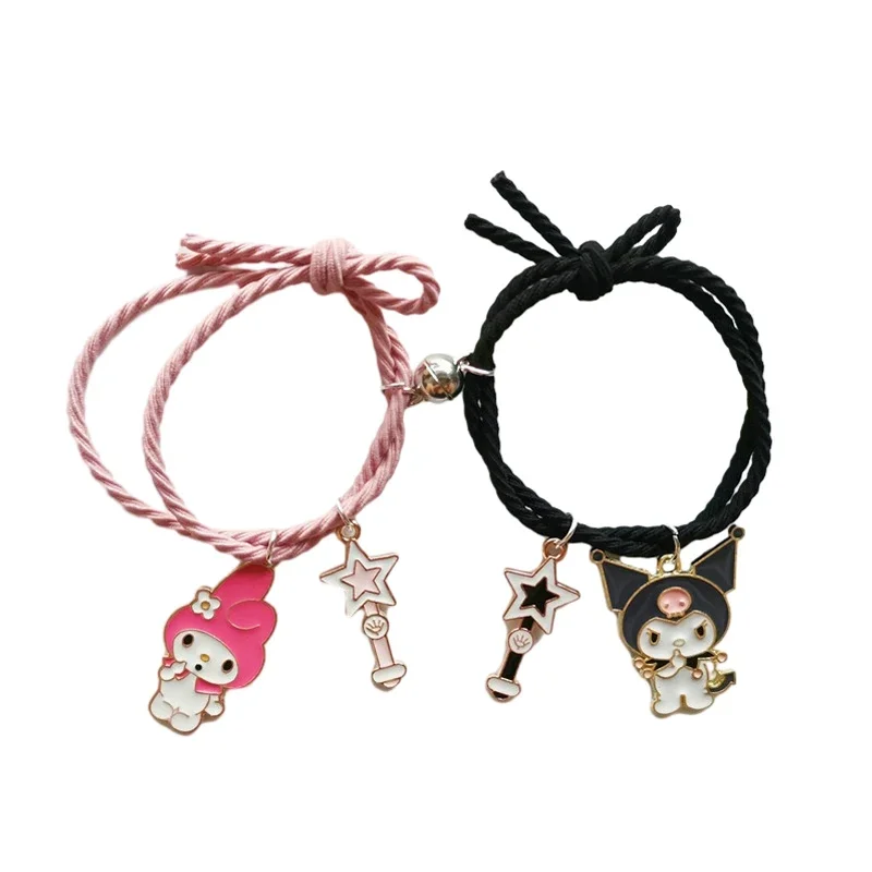 1 Pair Sanrio Accessories Bracelet Kuromi Melody Magnetic Small Rubber Band Couple Girlfriend Cartoon Aluminum Alloy Girl Gift
