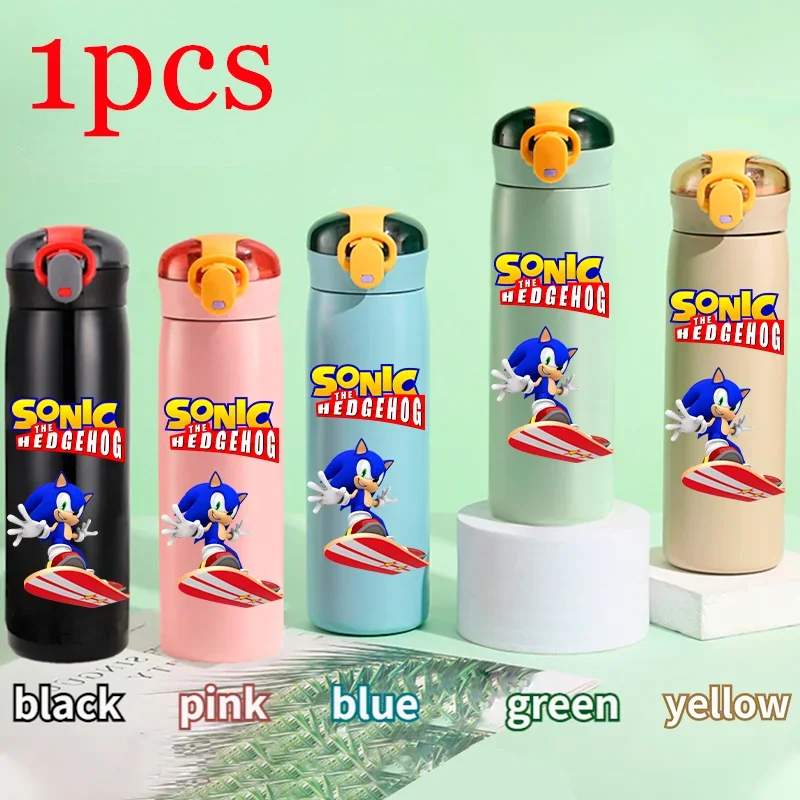 thumbnail image 1 of Vaso térmico para niños de Sonic The Hedgehog de 460 ml, vaso con pajita, botella de acero inoxidable portátil con puntos que rebotan, regalo para niños, 1 of 5