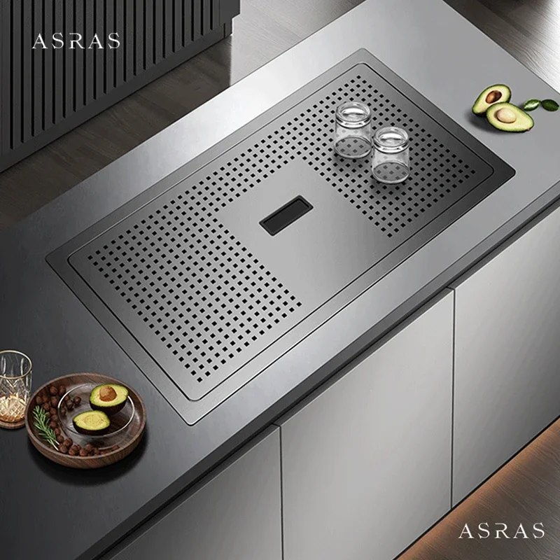 New ASRAS Nano Small Size Kitchen Island Sink Cup Washer Hidden Cover 4mm Thickness Handmade Sinks With Lifting Faucet