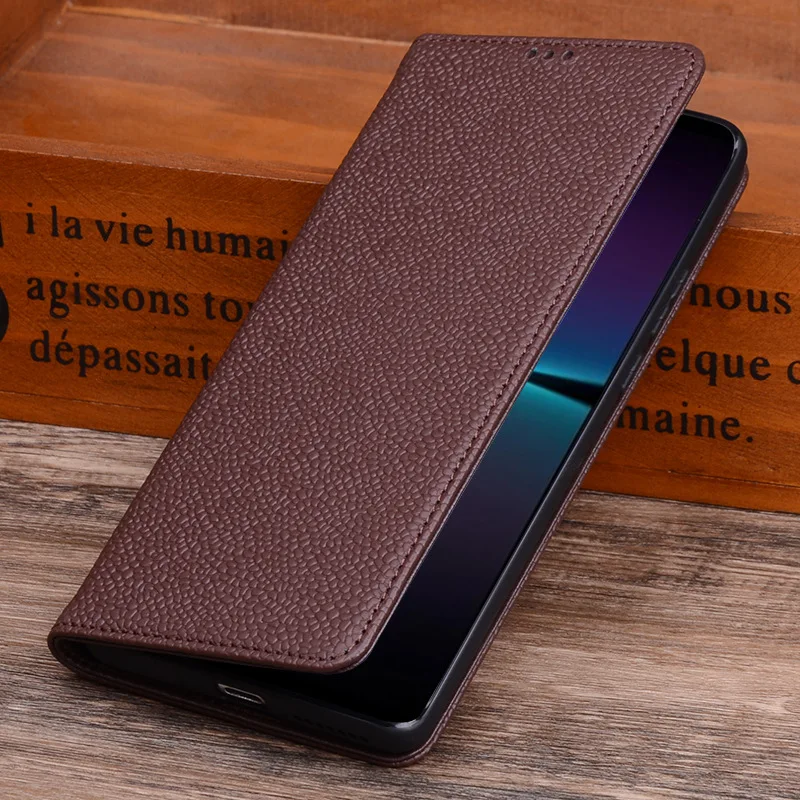 Hot Sales Luxury Genuine Leather Flip Phone Cases For For Sony Xperia 1 V Pro-i Leather Half Pack Phone Cover Case Shockproof