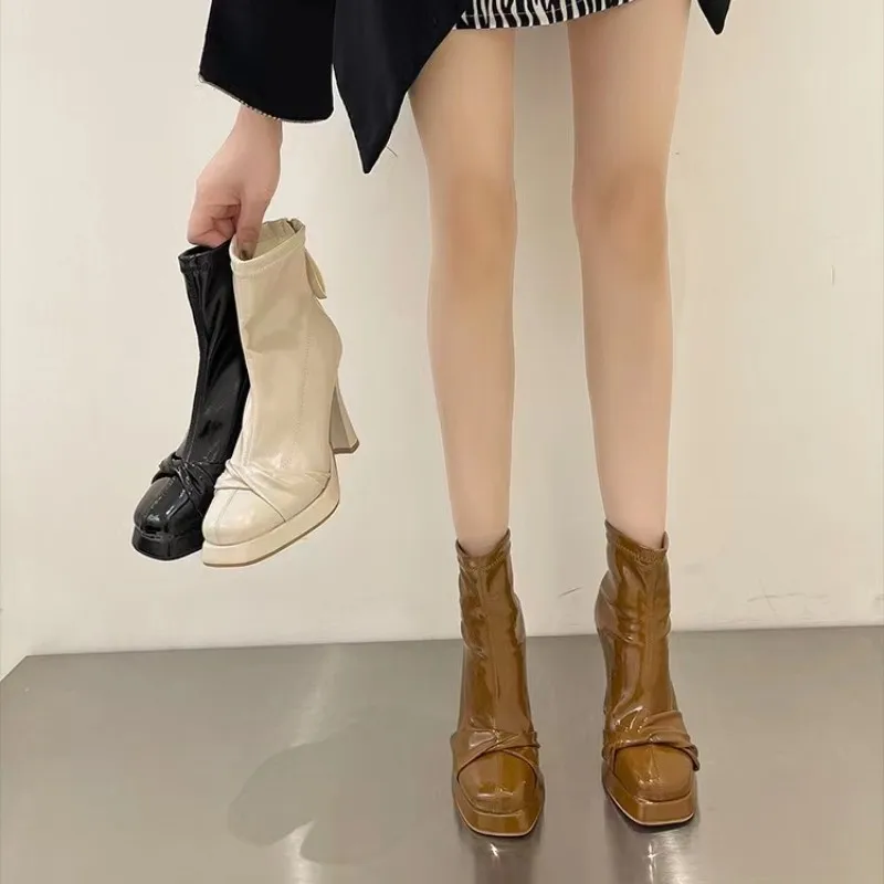 

BCEBYL Новые однотонные модные женские сапоги с квадратным носком на высоком массивном каблуке элегантная пикантная удобная женская обувь на молнии сзади