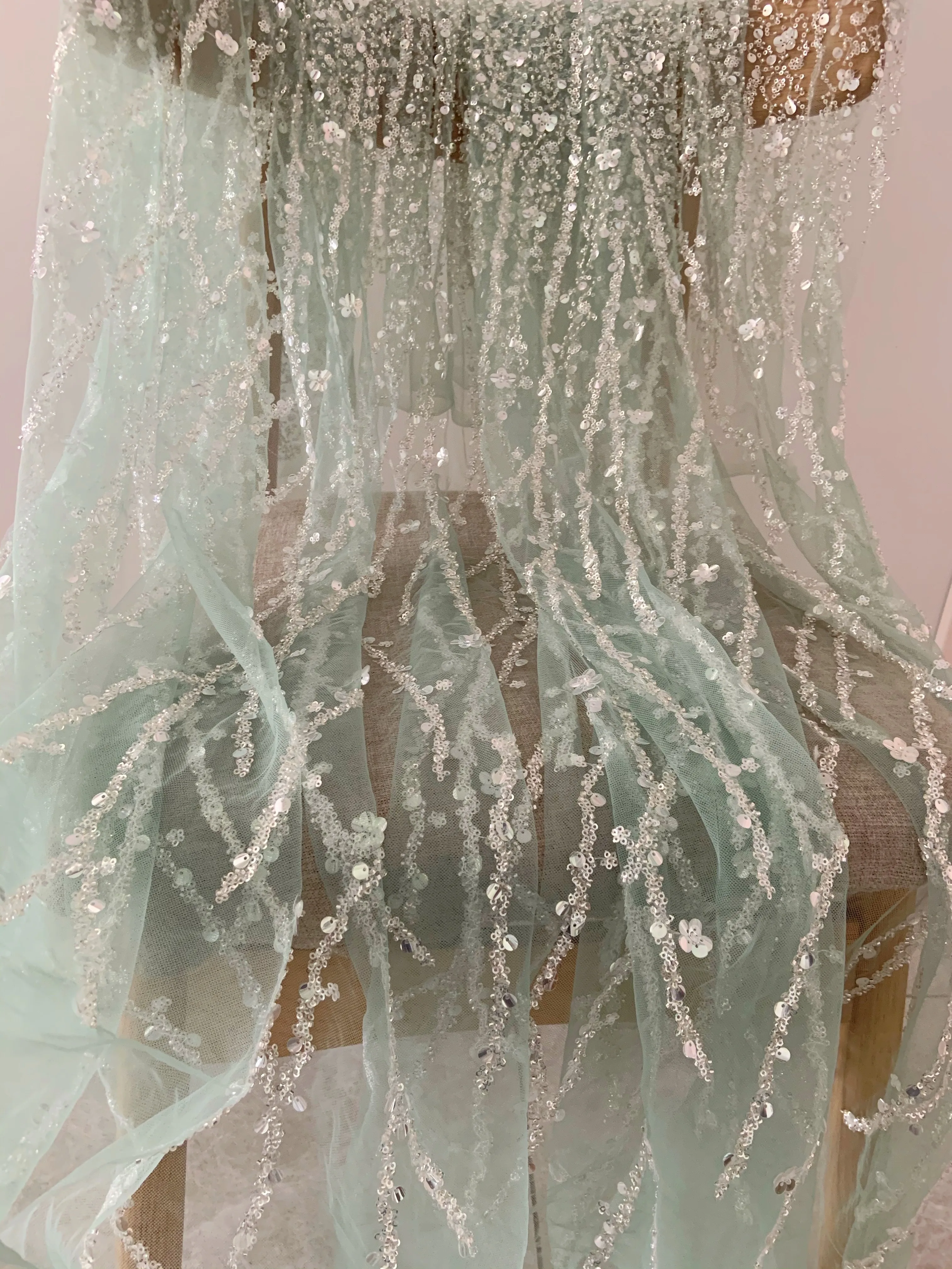 Bead Sequined Wedding Dress Skirt Hanfu Dance Clothing Lace Fabric