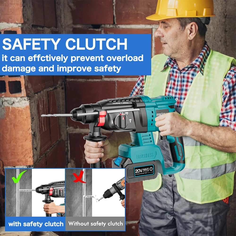 3 in 1 Brushless Impact Hammer 21V Cordless Hammer Drill FUNCTION Multifunctional Steel Concrete Wood For 18V Makita Battery 5