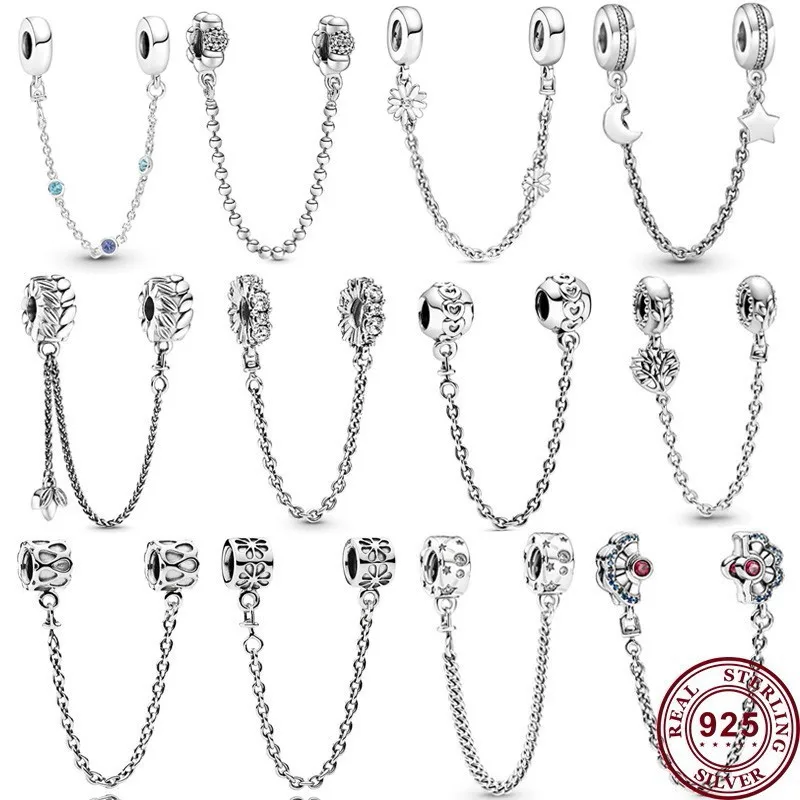 Hot 925 Silver Eternal Star Love Heart Tree Safety Chain Suitable For Women's Original Bracelet High Quality Diy Charm Jewelry hot 925 sterling silver fashion elegant eternal shining love safety chain suitable for original pan women s bracelet jewelry