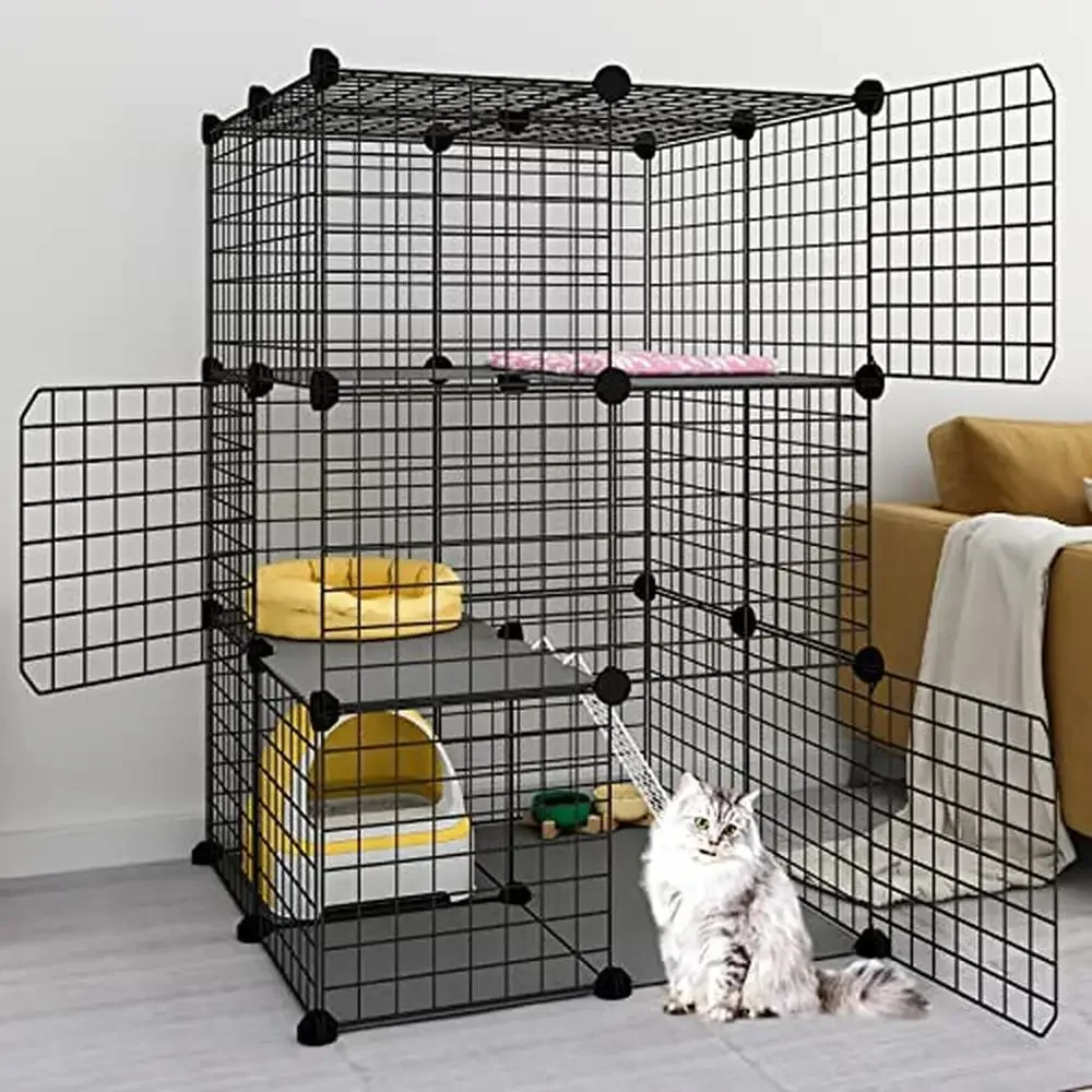 3-Tier Cat Cage Playpen DIY Enclosure Metal Wire Kennels 2Lx2Wx3H Crate Large Exercise Place Ideal Cats Kittens Vertical Space cat cage