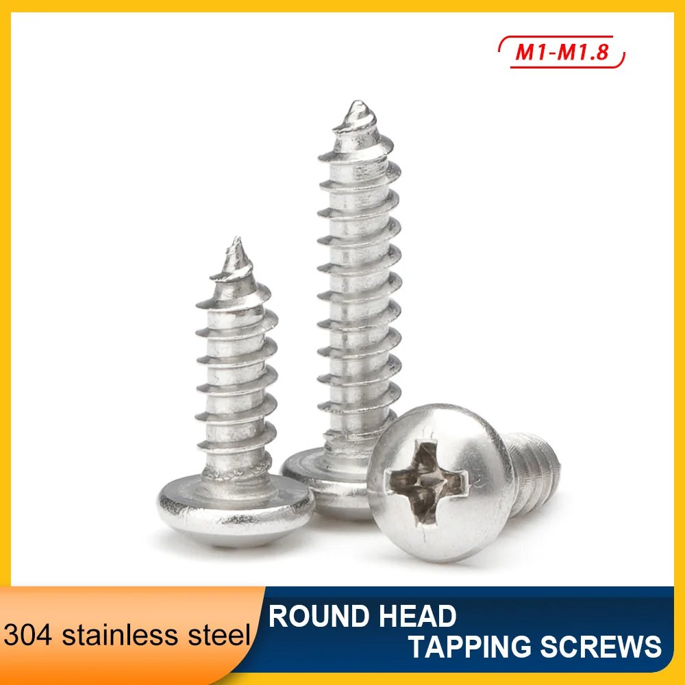 

M1 M1.2 M1.4 M1.5 M1.6 M1.7 M1.8 304 Stainless Steel Phillips Round Head Tapping Screw Pan Head Pointed Tail Self Tapping Screws