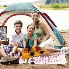 Dobrável mesa de piquenique de vinho e mesa de lanche para piquenique ao ar livre portátil mesa de acampamento com garrafa de vinho e suporte de vidro fácil