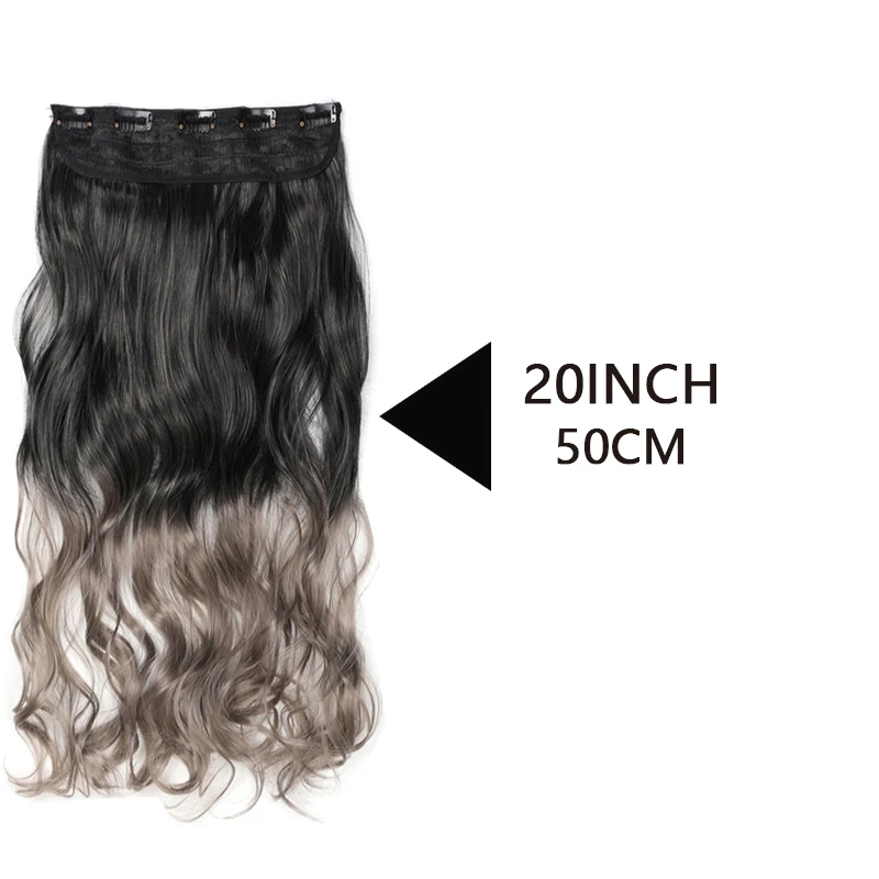 Synthetic 20Inch One Piece Gray  Extensions  Curly Hairpiece for Women Girl Hair Accessories