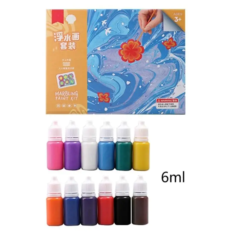 6/12X6ml 어린이를위한 물 마블링 페인트 아트 키트 패브릭 종이에 대 한 비 독성 물 아트 페인트 세트 DIY 예술 공예 Dropship