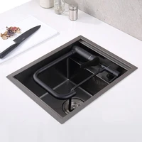 New Nanometer Black 304 Stainless Steel Handmade kitchen Bar Counter Sink Cover hidden Single Kitchen Small Size Kitchen Sink 2