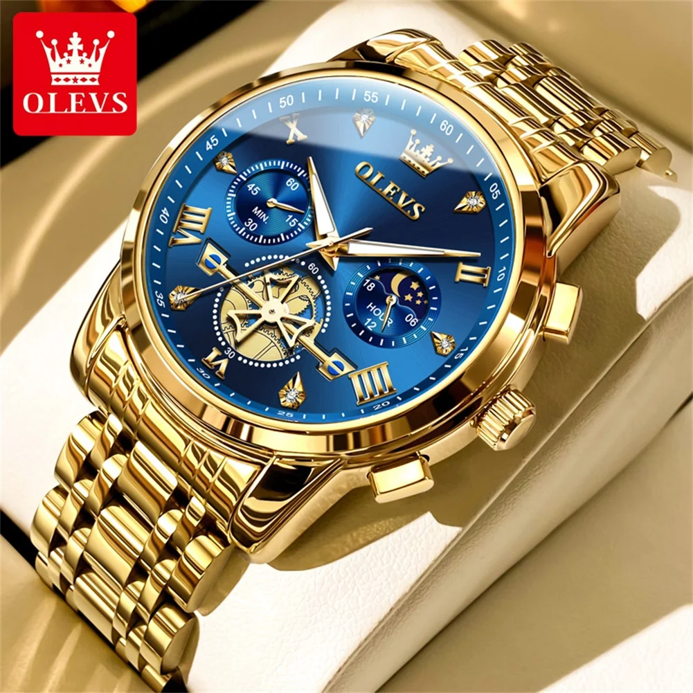 OLEVS Luxury Tourbillon Quartz Watch for Man Sports Men Watch Waterproof Luminous Stainless Steel Chronograph Men's Watches 4
