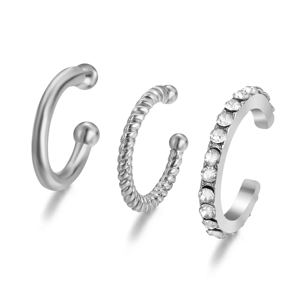 Crystal Clip Earrings for Women Girls Minimalist Metal Mirco Pave Rhinestone Fake Piercing Ear Jewelry
