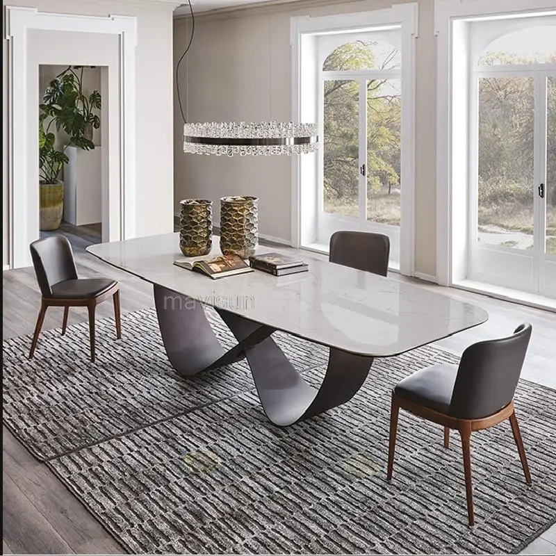 

Minimalist Italian Dining Room Sets Rectangular Desk Black Aesthetic Long Rock Kitchen Table Modern Mesa Salon Furniture FGM