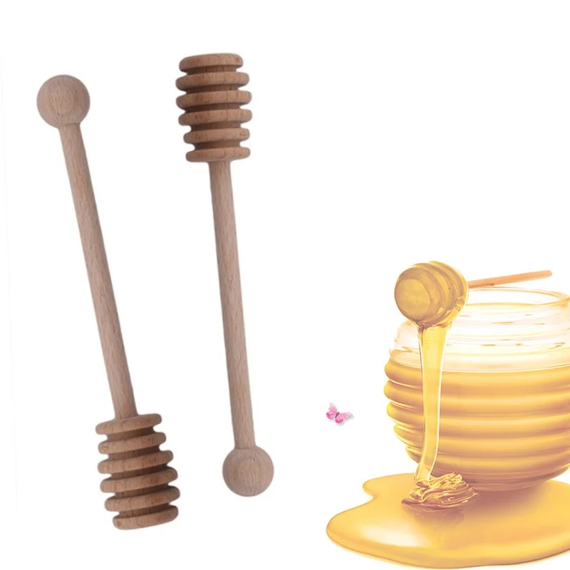 New Hot Wood Honey Dipper Stick Wooden Honey Serving Spoon Long Syrup Server Coffee Stirrer Teaspoon Kitchen Accessories
