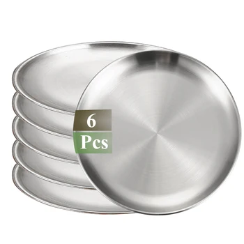 6Pcs Stainless Steel Plate Set BBQ Fried Chicken Barbecue Meat Plate Vegetable Fruit Storage Tray Party Cake Dessert Plate