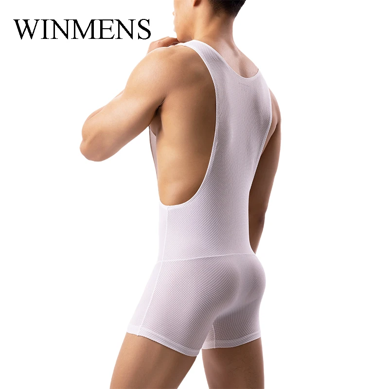 Solid Elastic Men's Polyester Sports Jumpsuit Running Gym Shapers Male Bodybuilding Dress Adult One Pieces Pajamas Underwear