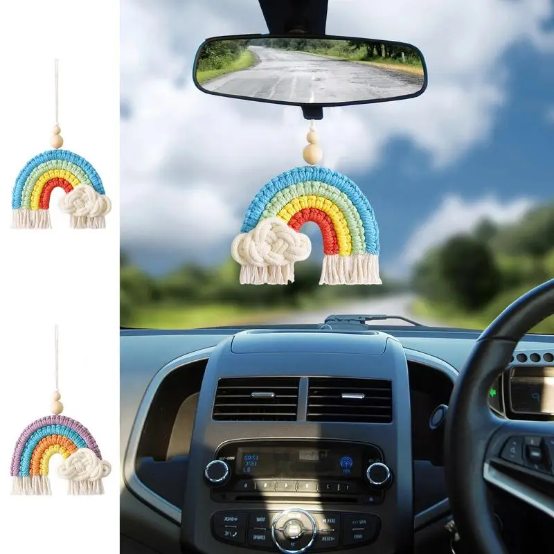 니트 코튼 자동차 장식 귀여운 장식 펜던트, 수제 니트, 짠 소박한 빈티지 술, 흐릿한 무지개