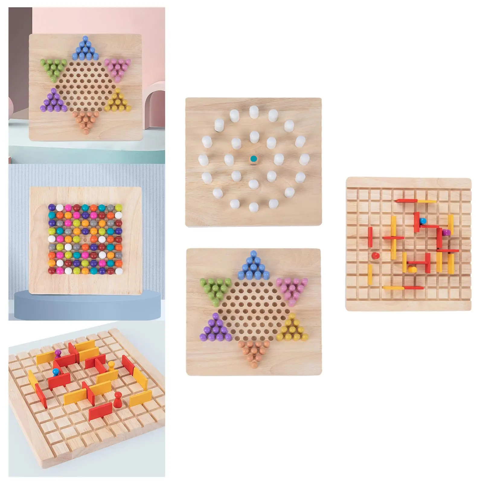 Wood Strategy Family Game Collection Desktop Toys Brain Teaser Toys for Social Skills Activity Interaction Preschool Gathering 2