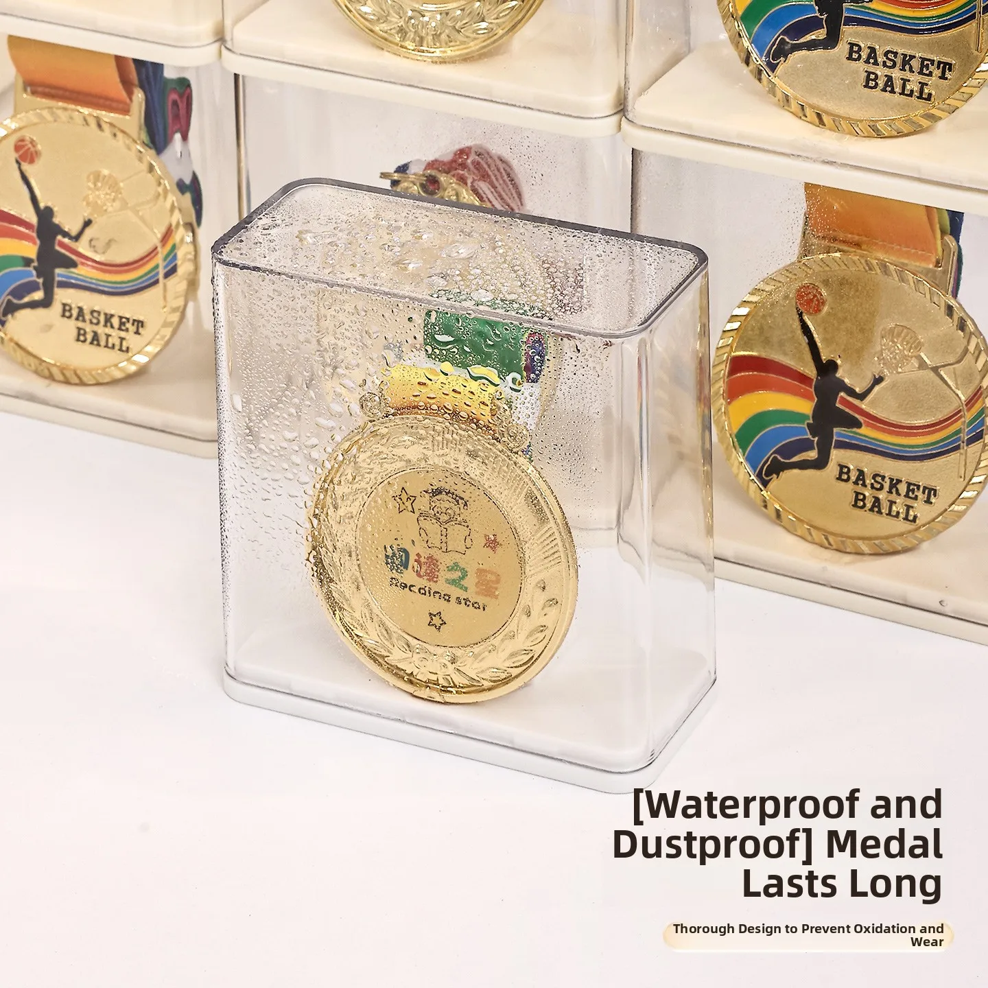 Marathon  Gold Medal Single Display Box Bae Storage Ra Transparent Visual Sle Rectangular Plastic Base Stand