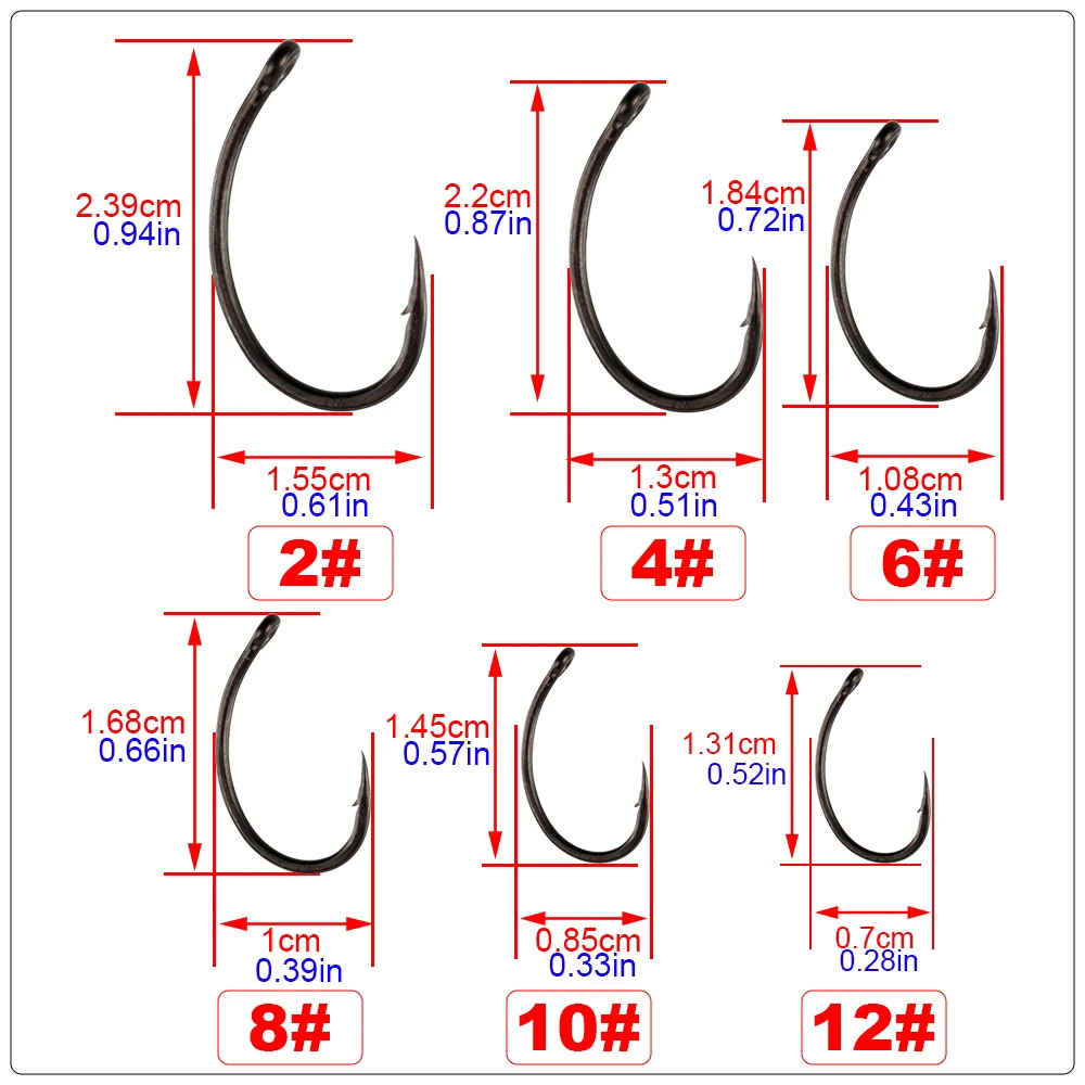 Hirisi 50/100 Stück PTFE-beschichtete Karpfenangelhaken aus Stahl mit Widerhaken in Box 8011 Angelzubehör – Detail 2