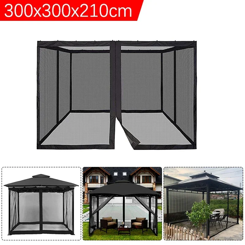 

With Black Mosquito Gazebo Zippers 4-door Garden Screen Replacement Curtain Canopy Net Waterproof 300x300x210cm Universal