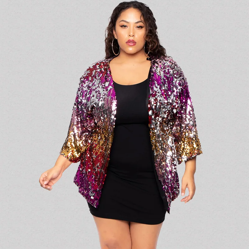 

2022 Summer Women's New Style Gradual Change Fashion Loose Sequin Coat Including Lining Large Coat