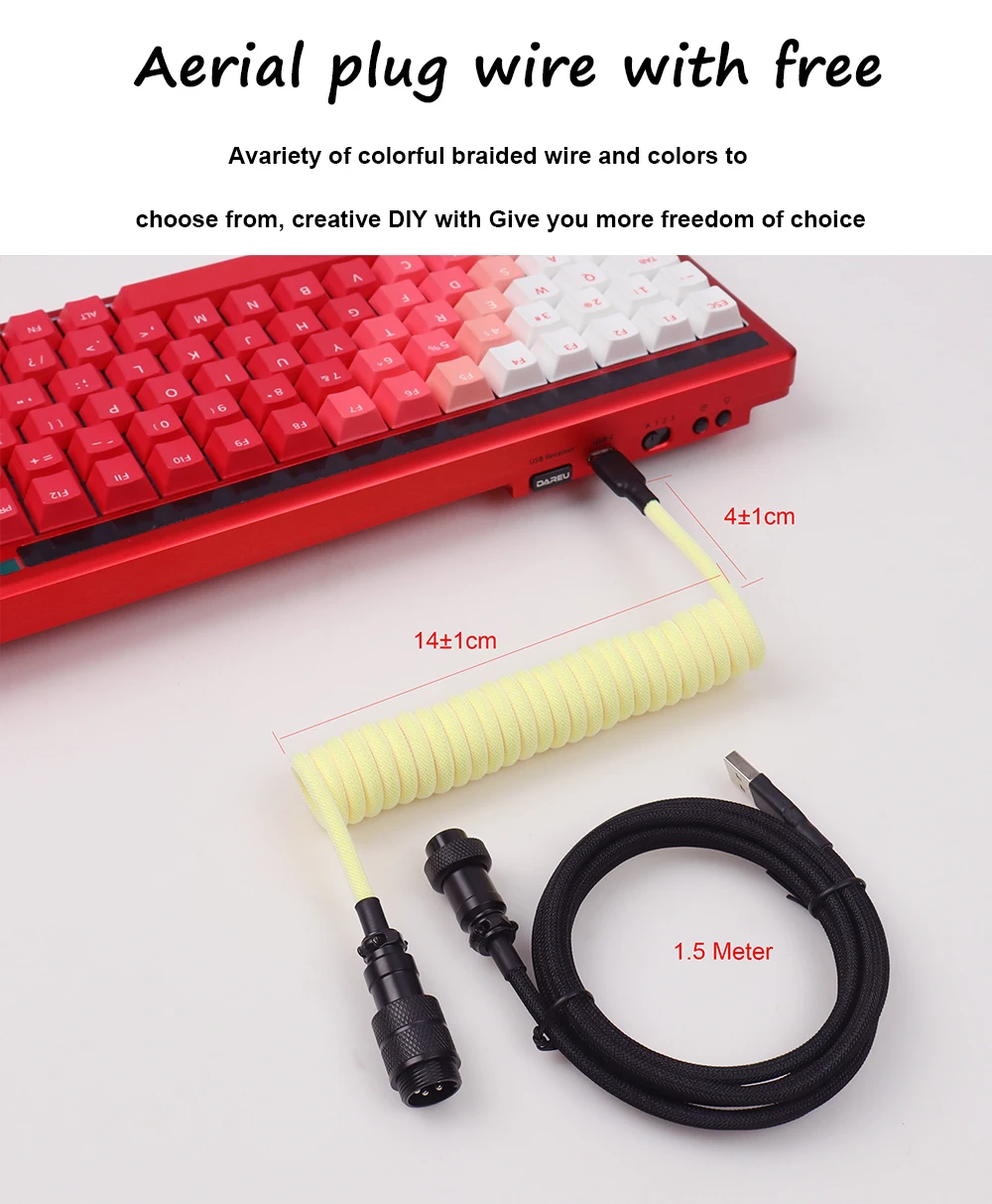 LANO USB A to Type C for Mechanical Gaming Keyboard Double Sleeved Wire with GX16 Detachable Aviator Coiled Power Cable 9 Sdcb922712f794cd781126073963c78edJ