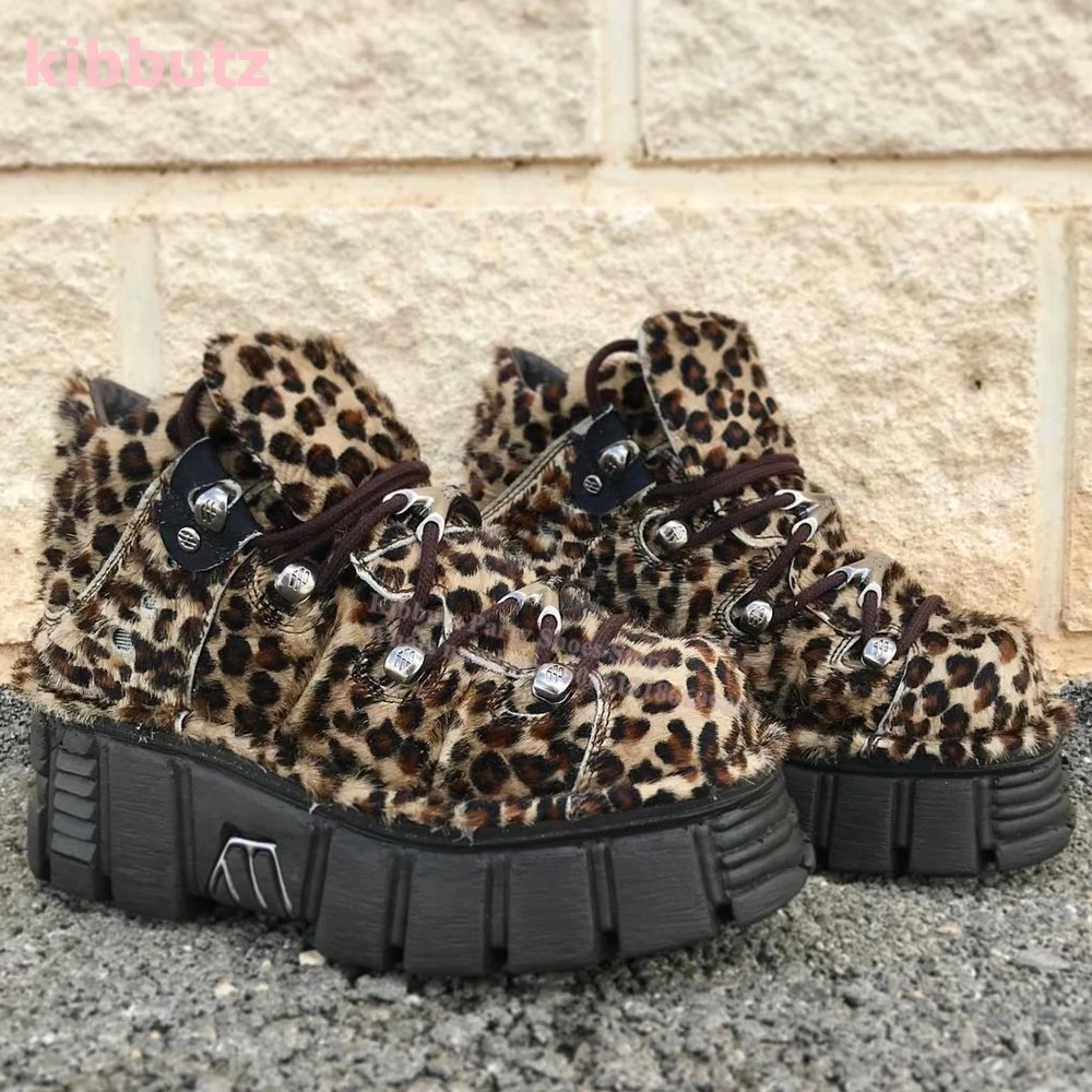 Leopard Punk Sneakers Platform Punta Tonda Fondo Spesso Lace-Up Rock Gothic Dark Style Novità Y2K Scarpe Moda Confortevole Nuovo
