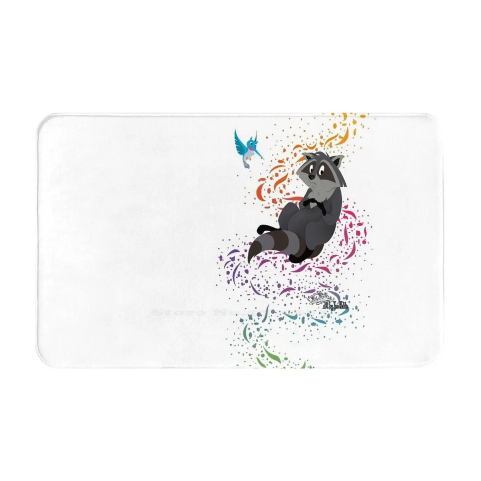 Adorabile Little Raccoon Door Mat Foot Pad Home Rug Pocahontas Meeko Flit Raccoon Humming Bird Colibrì Divertente Carino Adorabile